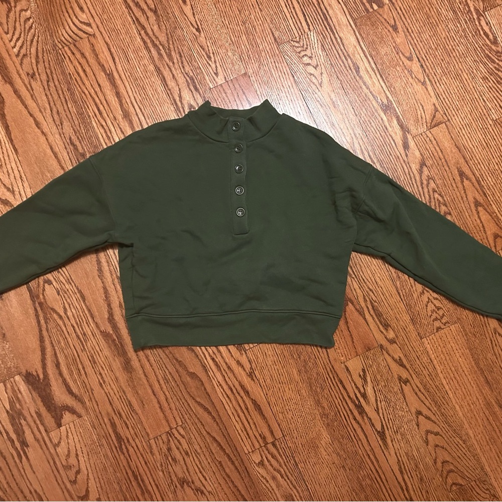 Reformation Green Button Sweatshirt